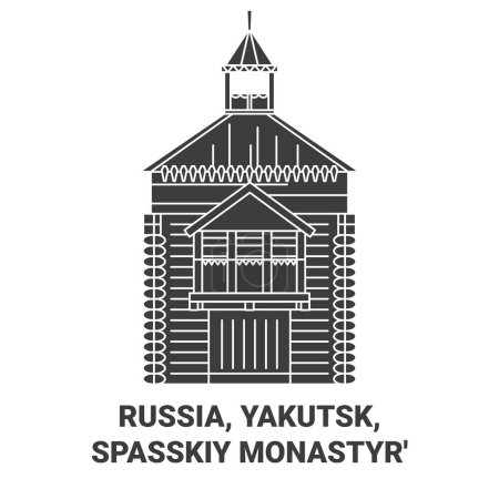 Téléchargez les illustrations : Russie, Iakoutsk, Spasskiy Monastyr voyage illustration vectorielle de ligne historique - en licence libre de droit