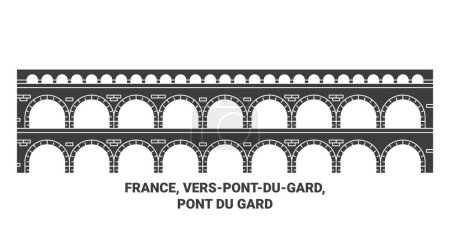 Illustration for France, Verspontdugard, Pont Du Gard travel landmark line vector illustration - Royalty Free Image