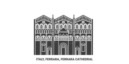Illustration for Italy, Ferrara, Ferrara Cathedral travel landmark line vector illustration - Royalty Free Image
