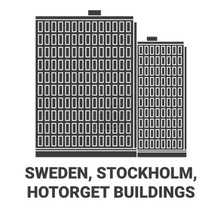 Ilustración de Suecia, Estocolmo, Hotorget Edificios recorrido hito línea vector ilustración - Imagen libre de derechos