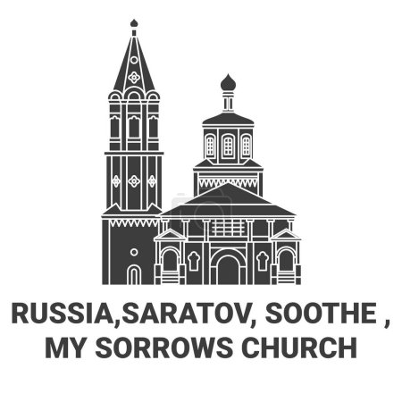 Téléchargez les illustrations : Russie, Saratov, Soothe, Mes Douleurs Illustration vectorielle de ligne de voyage de l'église - en licence libre de droit