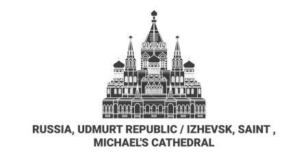 Illustration for Russia, Udmurt Republic Izhevsk, Saint , Michaels Cathedral travel landmark line vector illustration - Royalty Free Image