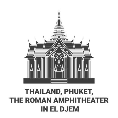 Téléchargez les illustrations : Thaïlande, Phuket, L'amphithéâtre romain Dans El Djem Voyage illustration vectorielle ligne point de repère - en licence libre de droit