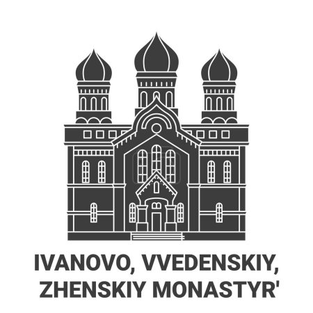 Téléchargez les illustrations : Russie, Ivanovo, Vvedenskiy, Zhenskiy Illustration vectorielle de ligne historique de voyage Monastyr - en licence libre de droit