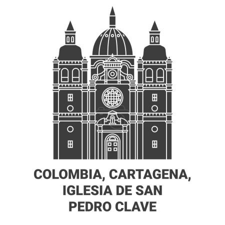Illustration for Colombia, Cartagena, Iglesia De San Pedro Clave travel landmark line vector illustration - Royalty Free Image