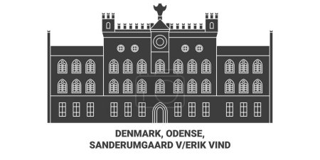 Téléchargez les illustrations : Danemark, Odense, Sanderumgaard Verik Vind Travel illustration vectorielle de ligne de repère - en licence libre de droit