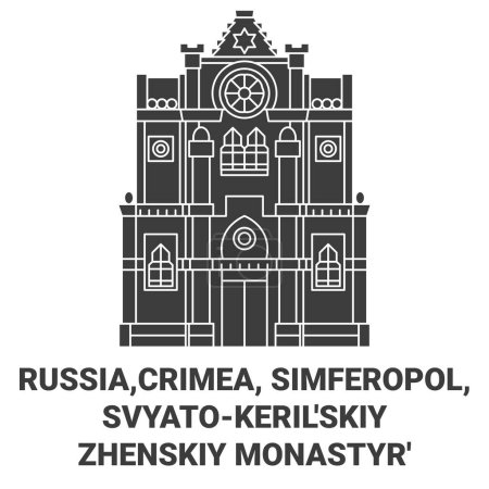 Ilustración de Rusia, Crimea, Simferopol, Svyatokerilskiy Zhenskiy Monastyr viaje hito línea vector ilustración - Imagen libre de derechos