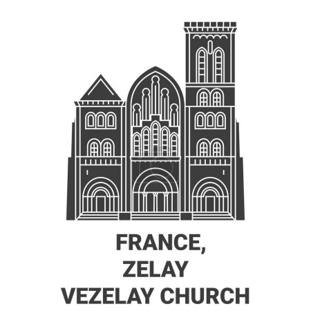 Illustration for France, Vezelay, Vezelay Church travel landmark line vector illustration - Royalty Free Image