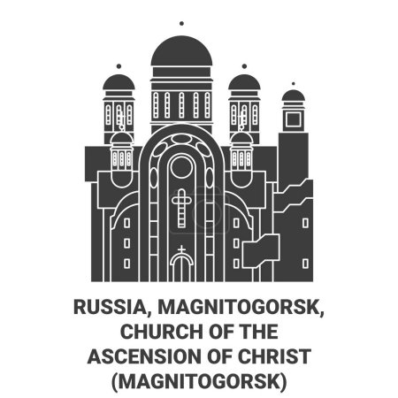 Téléchargez les illustrations : Russie, Magnitogorsk, Eglise de l'Ascension du Christ Magnitogorsk voyage illustration vectorielle ligne historique - en licence libre de droit