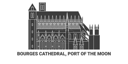 Illustrazione per Francia, Cattedrale di Bourges, Porto della Luna, immagine vettoriale di linea di riferimento di viaggio - Immagini Royalty Free