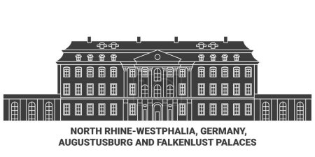 Téléchargez les illustrations : Allemagne, Augustusburg et Falkenlust Palais Voyage illustration vectorielle ligne historique - en licence libre de droit