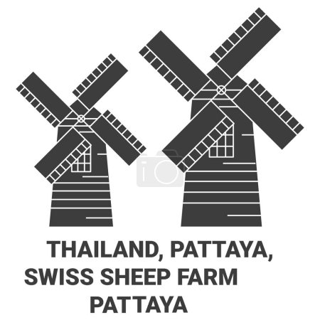 Illustration pour Thaïlande, Pattaya, Swiss Sheep Farm Illustration vectorielle de ligne de voyage de Pattaya - image libre de droit