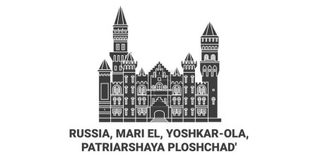 Téléchargez les illustrations : Russie, Mari El, Yoshkarola, Patriarshaya Ploshchad voyages illustration vectorielle ligne historique - en licence libre de droit