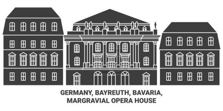 Téléchargez les illustrations : Allemagne, Bayreuth, Bavière, Opéra Margravial illustration vectorielle de ligne de voyage - en licence libre de droit