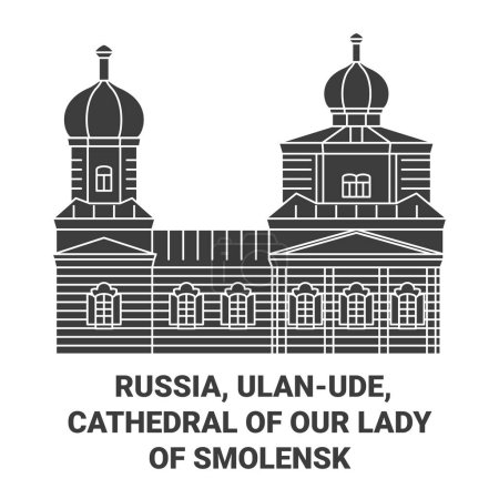 Illustration for Russia, Ulanude, Cathedral Of Our Lady Of Smolensk travel landmark line vector illustration - Royalty Free Image