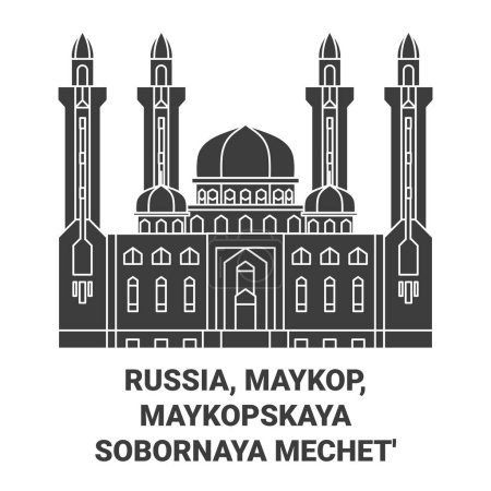 Téléchargez les illustrations : Russie, Maykop, Maykopskaya Sobornaya Mechet illustration vectorielle de ligne de voyage historique - en licence libre de droit