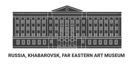 Téléchargez les illustrations : Russie, Khabarovsk, Musée d'art d'Extrême-Orient, illustration vectorielle de ligne de repère de voyage - en licence libre de droit