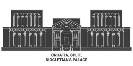 Illustration for Croatia, Split, Diocletians Palace travel landmark line vector illustration - Royalty Free Image