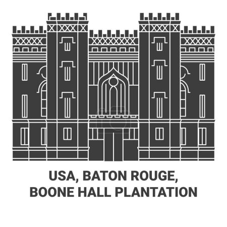 Illustration for Usa, Baton Rouge, Boone Hall Plantation travel landmark line vector illustration - Royalty Free Image