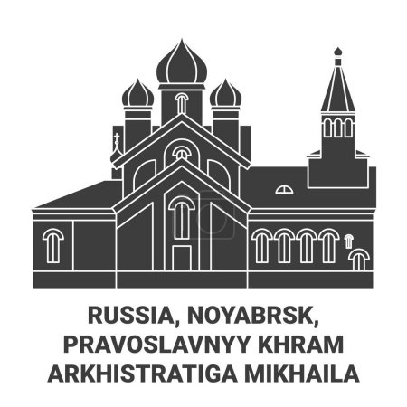 Ilustración de Rusia, Noyabrsk, Pravoslavnyy Khram Arkhistratiga Mikhaila recorrido hito línea vector ilustración - Imagen libre de derechos