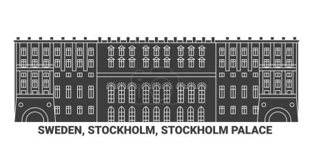 Téléchargez les illustrations : Suède, Stockholm, Palais de Stockholm, illustration vectorielle de ligne de repère de voyage - en licence libre de droit