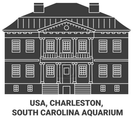 Téléchargez les illustrations : Usa, Charleston, Caroline du Sud Illustration vectorielle de ligne de voyage de l'aquarium - en licence libre de droit