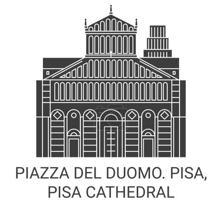 Ilustración de Italia, Piazza Del Duomo. Pisa, Catedral de Pisa recorrido hito línea vector ilustración - Imagen libre de derechos