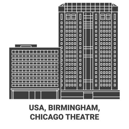 Illustration for Usa, Birmingham, Chicago Theatre travel landmark line vector illustration - Royalty Free Image