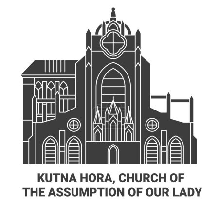 Ilustración de República Checa, Kutna Hora, Iglesia de la Asunción de Nuestra Señora viaje hito línea vector ilustración - Imagen libre de derechos