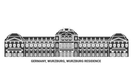 Téléchargez les illustrations : Allemagne, Wurzburg, Wurzburg Illustration vectorielle de ligne de repère de voyage de résidence - en licence libre de droit
