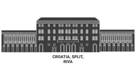 Téléchargez les illustrations : Croatie, Split, Riva voyages illustration vectorielle de ligne historique - en licence libre de droit