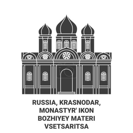 Illustration for Russia, Krasnodar, Monastyr Ikonbozhiyey Materi Vsetsaritsa travel landmark line vector illustration - Royalty Free Image