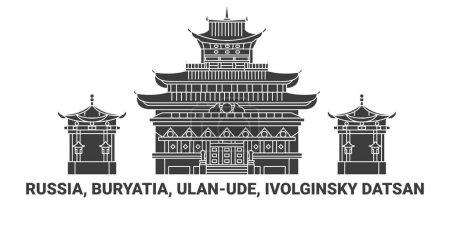 Illustration for Russia, Buryatia, Ulanude, Ivolginsky Datsan, travel landmark line vector illustration - Royalty Free Image