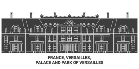 Téléchargez les illustrations : France, Versailles, Château et Parc de Versailles illustration vectorielle de ligne de voyage - en licence libre de droit