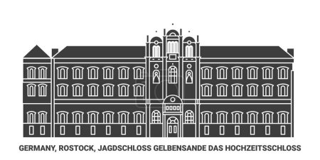 Illustration for Germany, Rostock, Jagdschloss Gelbensande Das Hochzeitsschloss travel landmark line vector illustration - Royalty Free Image