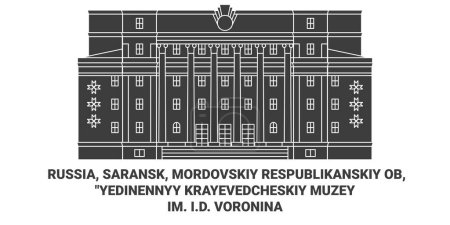 Ilustración de Rusia, Saransk, Yedinennyy Krayevedcheskiy Muzey Im. Identificación Voronina viaje hito línea vector ilustración - Imagen libre de derechos