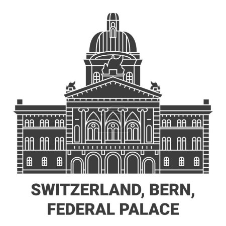 Illustration for Switzerland, Bern, Federal Palace travel landmark line vector illustration - Royalty Free Image