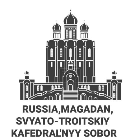 Illustration for Russia,Magadan, Svyato, Troitskiy Kafedralnyy Sobor travel landmark line vector illustration - Royalty Free Image
