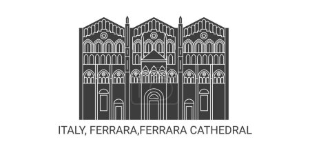 Téléchargez les illustrations : Italie, Ferrare, Cathédrale de Ferrare, illustration vectorielle de ligne de voyage - en licence libre de droit