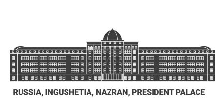 Illustration for Russia, Ingushetia, Nazran, President Palace, travel landmark line vector illustration - Royalty Free Image