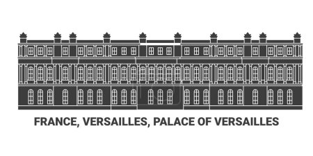 Téléchargez les illustrations : France, Versailles, Château de Versailles, illustration vectorielle de ligne historique de voyage - en licence libre de droit