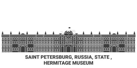 Téléchargez les illustrations : Russie, Saint-Pétersbourg, État, Musée de l'Ermitage illustration vectorielle de ligne de voyage - en licence libre de droit