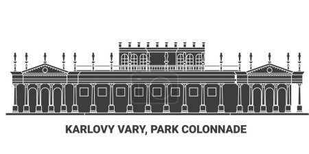 Téléchargez les illustrations : République tchèque, Karlovy Vary, Park Colonnade, illustration vectorielle de ligne de repère de voyage - en licence libre de droit