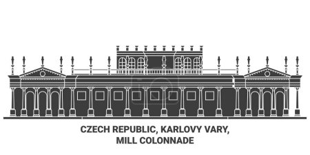 Téléchargez les illustrations : République tchèque, Karlovy Vary, Mill Colonnade voyages illustration vectorielle de ligne historique - en licence libre de droit