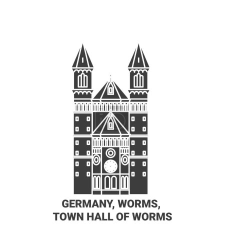 Ilustración de Alemania, gusanos, Ayuntamiento de Worms recorrido hito línea vector ilustración - Imagen libre de derechos