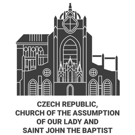 Illustration for Czech Republic, Church Of The Assumption Of Our Lady And Saint John The Baptist travel landmark line vector illustration - Royalty Free Image