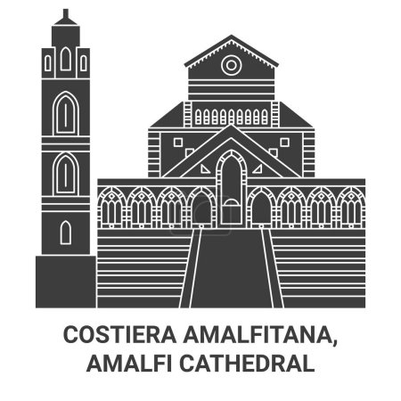 Illustration for Italy, Costiera Amalfitana, Amalfi Cathedral travel landmark line vector illustration - Royalty Free Image