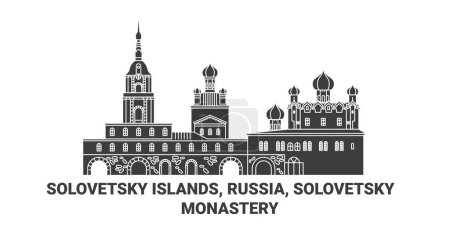 Illustration for Russia, Solovetsky Islands, Solovetsky Monastery, travel landmark line vector illustration - Royalty Free Image