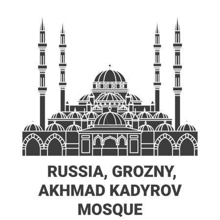 Illustration for Russia, Grozny, Akhmad Kadyrov Mosque travel landmark line vector illustration - Royalty Free Image