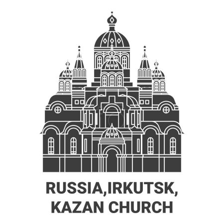 Téléchargez les illustrations : Russie, Irkoutsk, Kazan Eglise Voyage illustration vectorielle ligne historique - en licence libre de droit